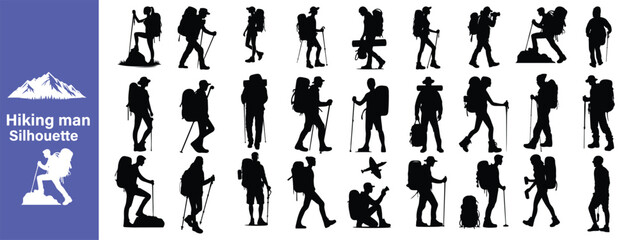hiker mountain climber adventure silhouette for logo
