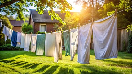 laundry drying in backyard under sunlight