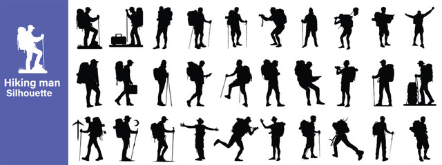 Hiking Silhouettes set vector 