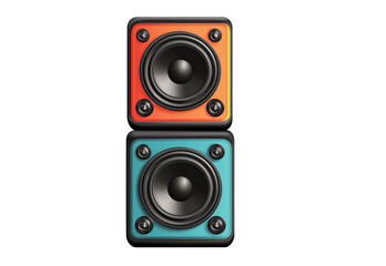 Colorful retro stereo speaker stack isolated on a white transparent background, Ideal PNG mockup for digital artwork, designs