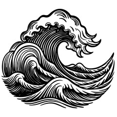 Sea Waves Sketch: Vintage Storm Wave & Ocean Tide Hand-Drawn Vector Set