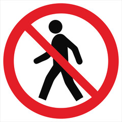 Bold No Pedestrian Icon with Red Slash and Silhouette for High-Contrast Safety Signage

