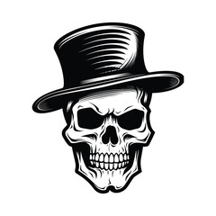 Skull wearing a top hat vintage illustration