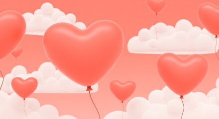 Coral Heart Balloons: Dreamy 3D Render AI Generated