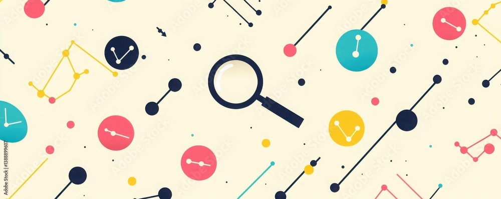 Poster engaging visuals of magnifying glasses and graphs in a vibrant design digital graphics abstract colo