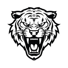 Aggressive tiger head with open mouth roaring