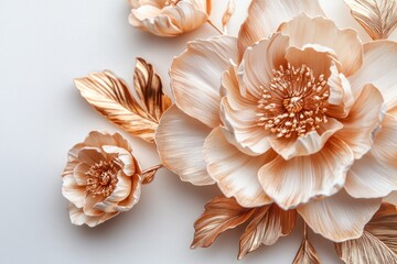 Obraz premium Elegant golden flowers arranged on a soft white background appear lovely