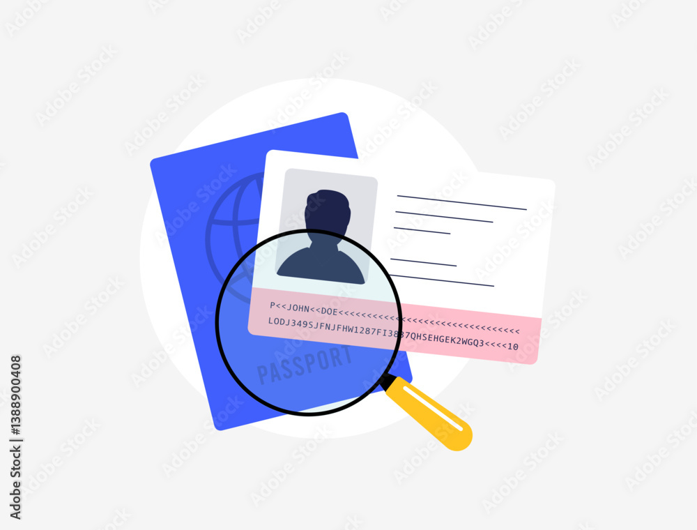 Poster mrz code on a passport for machine-readable identity verification. biometrics, scanning and ai tools