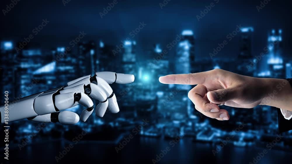 Poster futuristic robot artificial intelligence enlightening ai technology development and machine learning