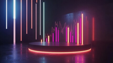 Futuristic financial dashboard displaying trends virtual environment digital art modern aesthetics dynamic lighting