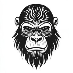 Obraz premium Black and white stylized illustration of a fierce gorilla head with bold tribal-like linework. Suitable for logos, tattoos, or graphic design emphasizing strength and primal energy.