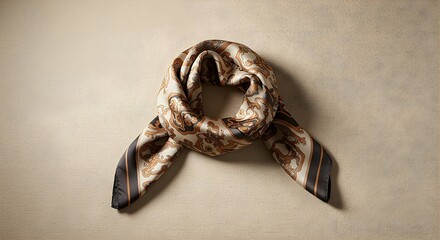 Elegant Patterned Silk Scarf on Neutral Background for Fashion Accessory Mockup