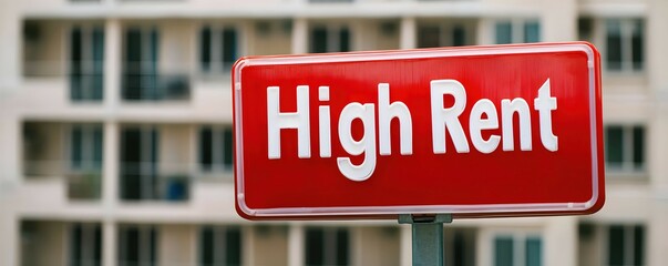 Fototapeta premium Warning Sign About High Rent in Urban Apartment Complex Setting