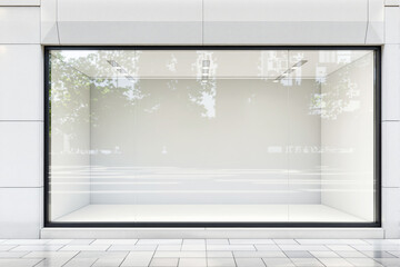 Empty storefront display window with clean white background.