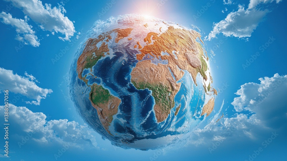 Poster a globe with clouds in the background
