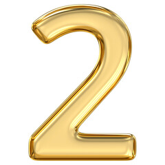 Golden Number 2, pristine, glossy golden number two gleams, symbolizing harmony, balance, and graceful duality in elegant 3D form, 3d rendering