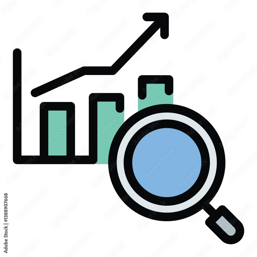 Poster analytics icon flat line style illustration representing data analysis and insights, suitable for bu