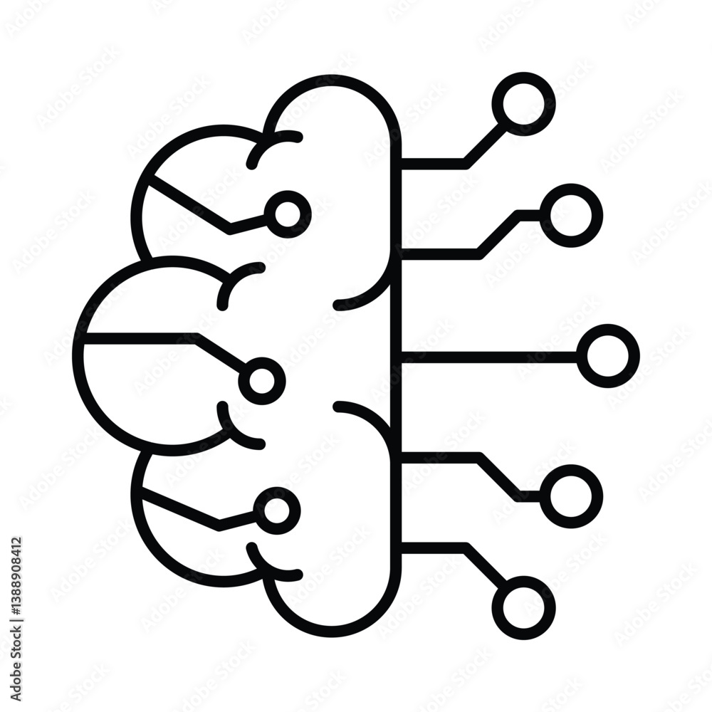 Poster brain circuit vector outline icon. eps 10 file