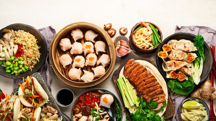 Assorted dishes of traditional Chinese cuisine.
