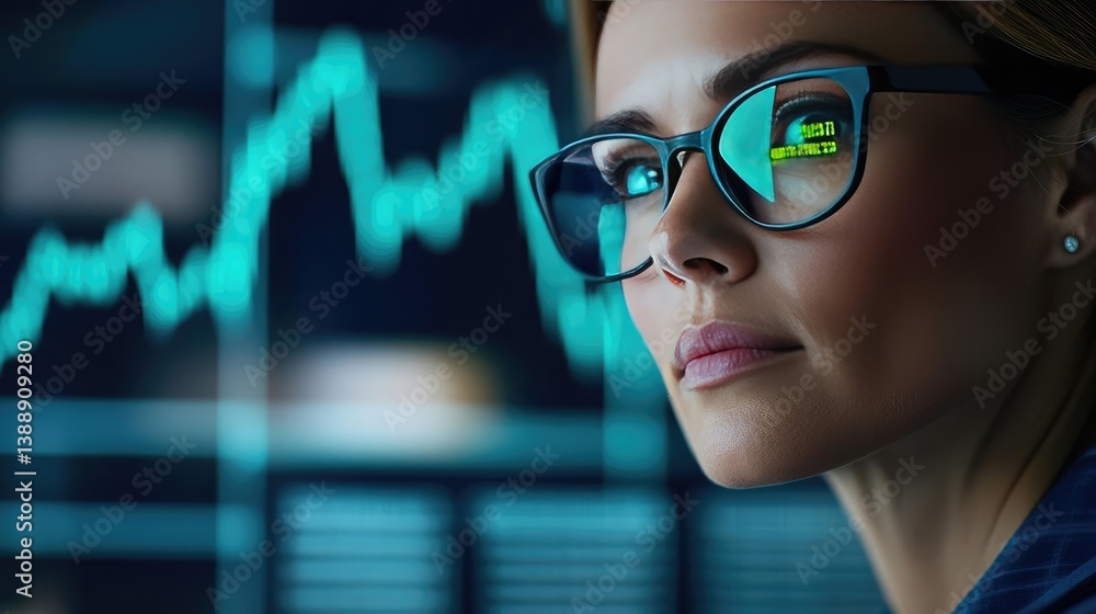 Poster green stock market chart with business analysis technology concept. focused professional analyzing d
