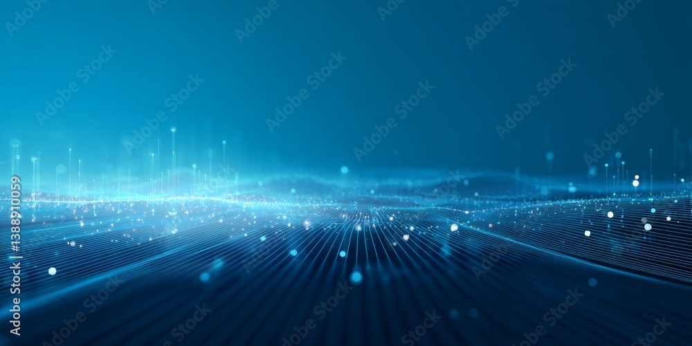 Poster digital landscape with tech lines and depth perspective in blue