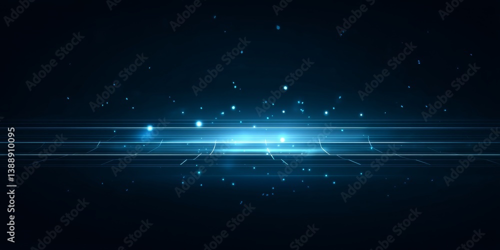 Poster floating blue light lines on dark tech background for design use