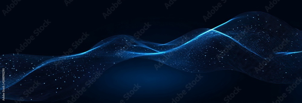 Poster futuristic blue tech wave with particle motion and gradient design