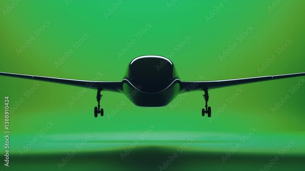 Poster sleek futuristic airplane landing on chroma green screen, showcasing innovative aerospace technology