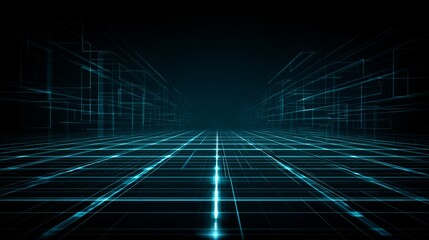 Futuristic Digital Grid with Glowing Lines and Perspective Depth