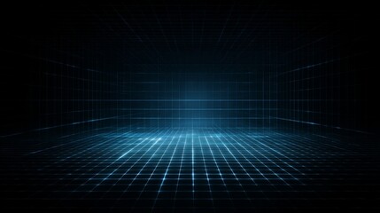 Glowing Minimalist Digital Grid with Floating Lines in Dark Space