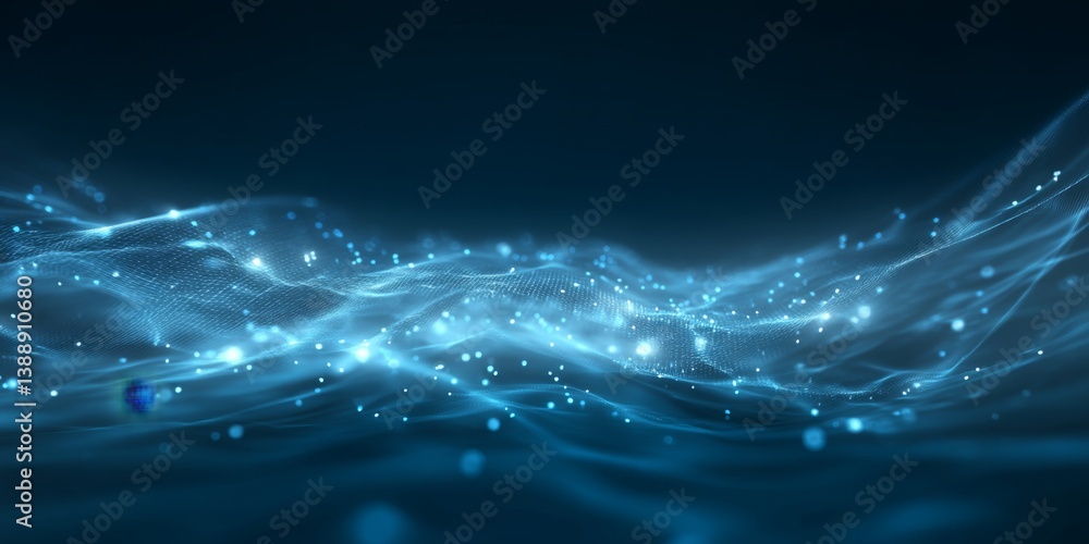 Poster abstract blue light wave background with particle effects for tech