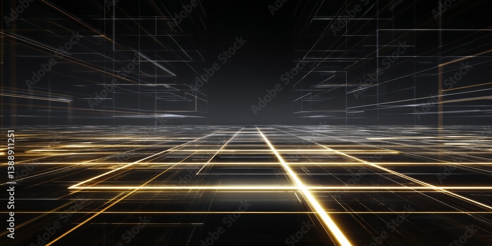 Poster subtle motion in a futuristic grid with glowing lines and effects