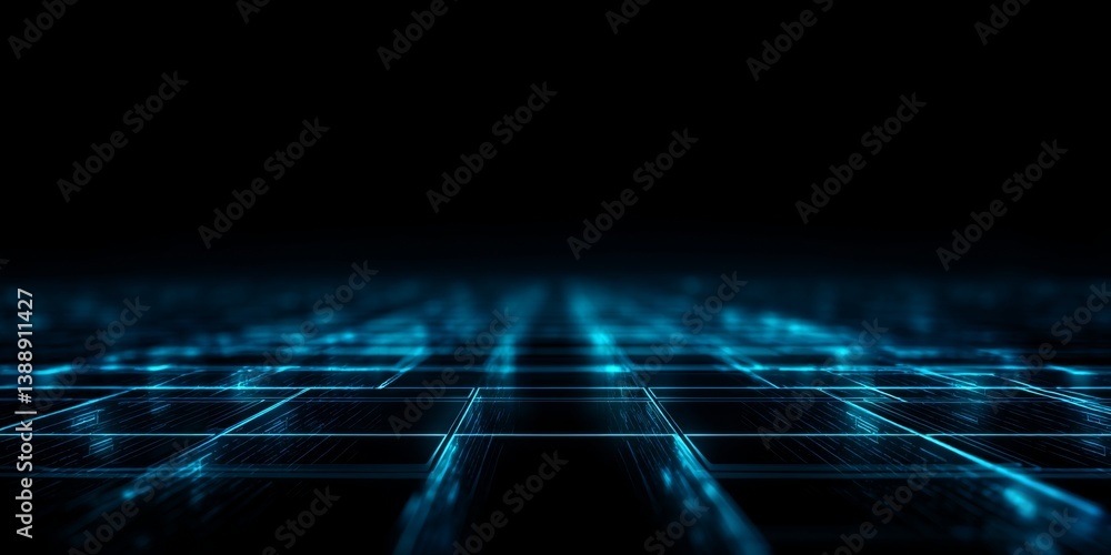 Poster futuristic neon grid with soft focus effect in digital space