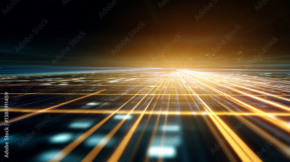 Poster glowing digital lines in abstract tech design with energy flow