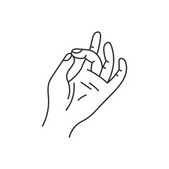 Shuni Mudra Yoga Hand Gesture. Kundalini Meditation Finger Pose line art. Doodle outline Sketch sign. Indian Spirituality vector illustration