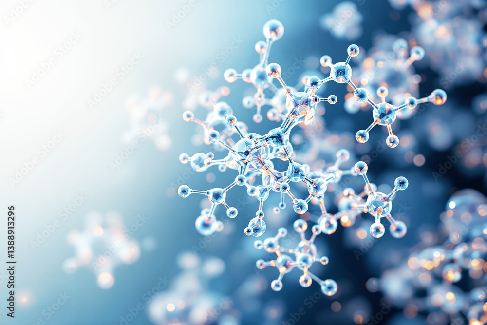 Aufkleber abstract molecular structure with transparent spheres and glowing connections.