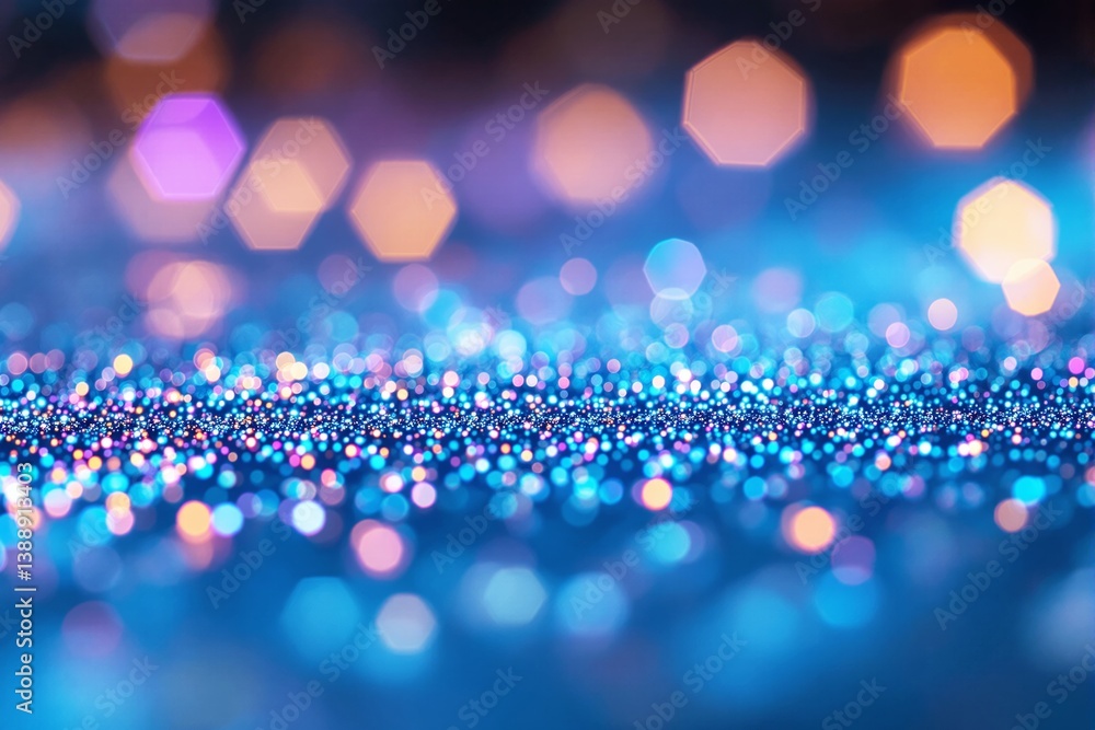 Poster Abstract bokeh background with sparkling glitter and glowing hexagonal lights.
