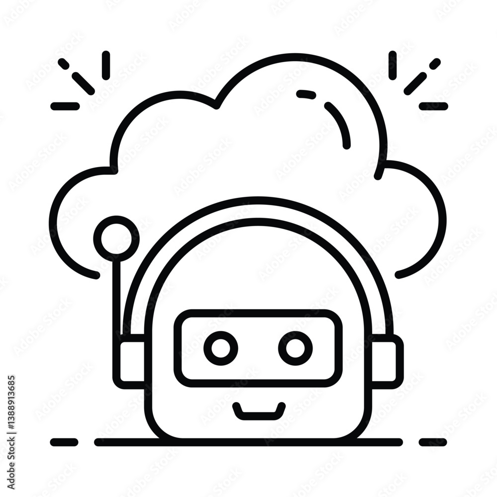 Poster cloud robot vector outline icon. eps 10 file