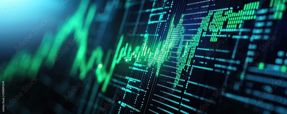 Poster green stock market chart in finance and technology industry concept. abstract digital data visualiza
