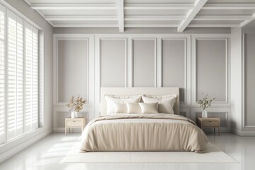 A Luxurious Bedroom Design with Beige Bed and Elegant Decorations