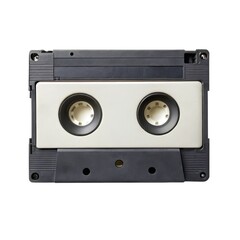 Fototapeta premium A vintage audio cassette tape, showcasing a classic design with two reels and a dark plastic casing, representing nostalgia in music technology.
