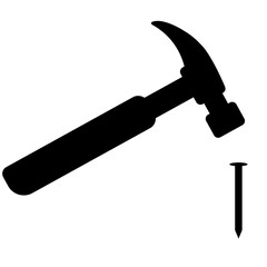 Hammer and Nail Silhouette Icon – Construction and Repair Tool Vector Isolated on White