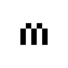 Modern pixelated letter M logo vector design. Isolated black color on a white background.