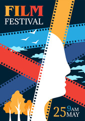 Cinema poster template. Vector conceptual vertical flyer in retro style for movie festival. 
