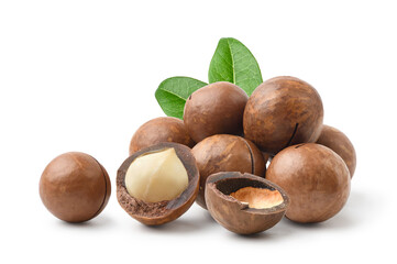 macadamia nuts isolated on white background.