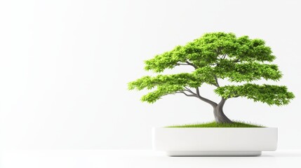 Obraz premium Flourishing small tree in a white pot, touch of nature for your home or office decor