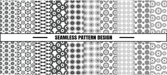 Pattern Collection of seamless ornamental vector shape and swatches. White and grey geometric oriental backgrounds.