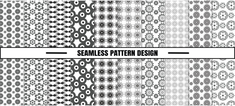 Pattern Collection of seamless ornamental vector shape and swatches. White and grey geometric oriental backgrounds.