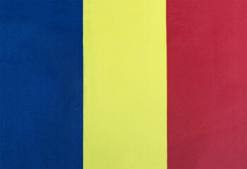 Fototapeta premium national flag of Romania on a cloth material close-up