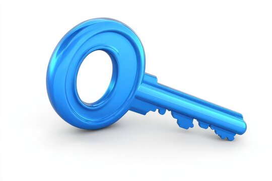 Blue key 3D icon with bubble message design, symbolizing access, security, or communication